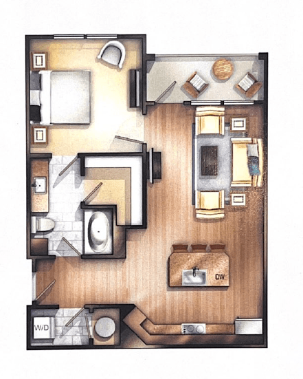 a floor plan of a house with a wooden floor